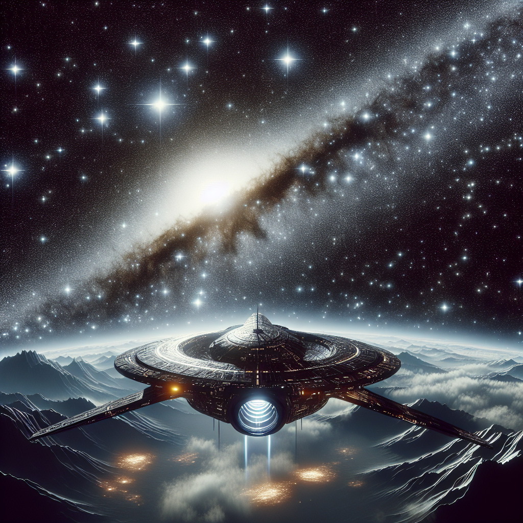 A spaceship traveling through the vast distance of space towards Proxima Centauri