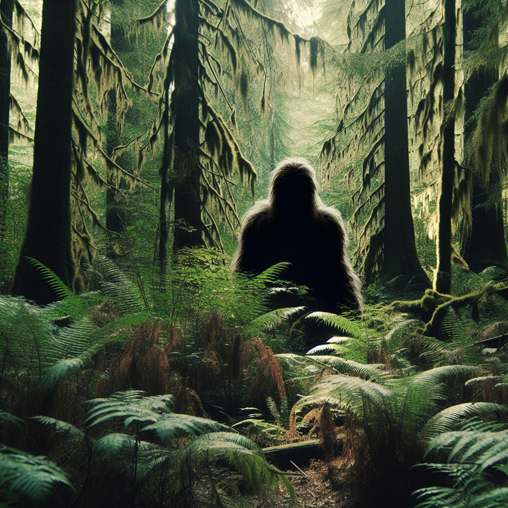 A mysterious, large, hairy creature lurking in a dense North American forest