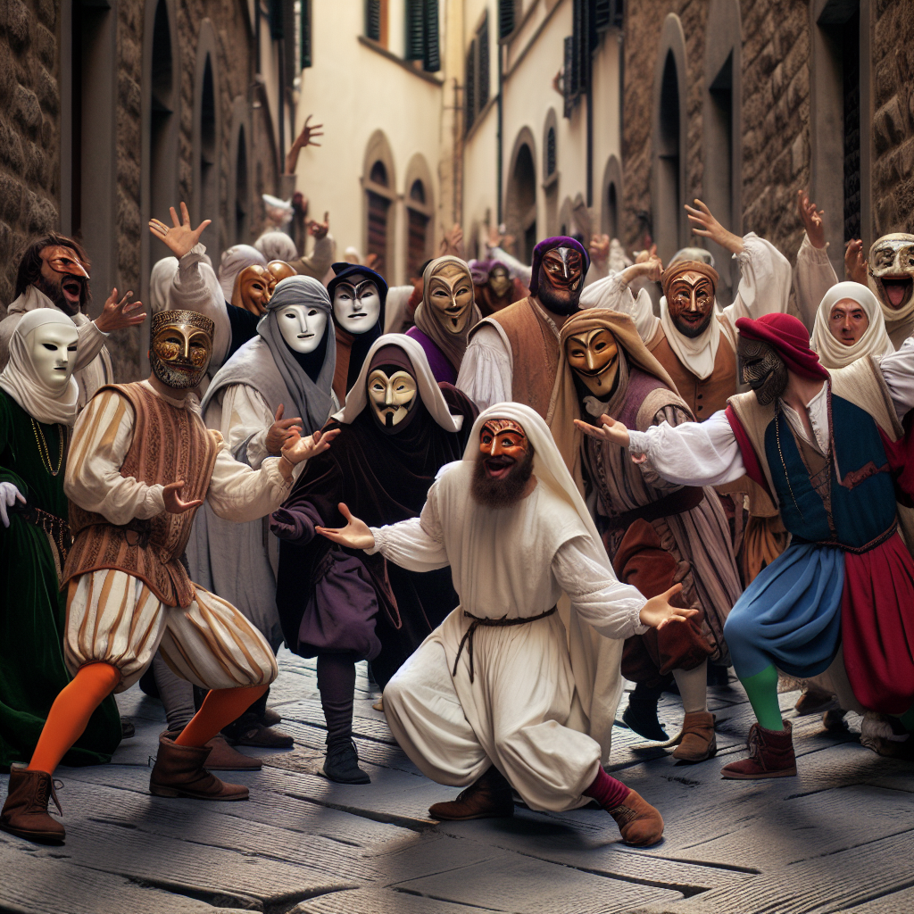 Renaissance street performers in masks